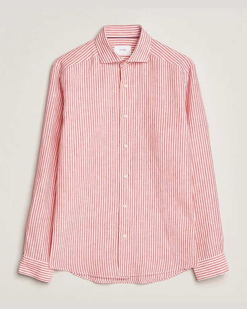 Eton Casual Fit Striped Linen Shirt Red Rot