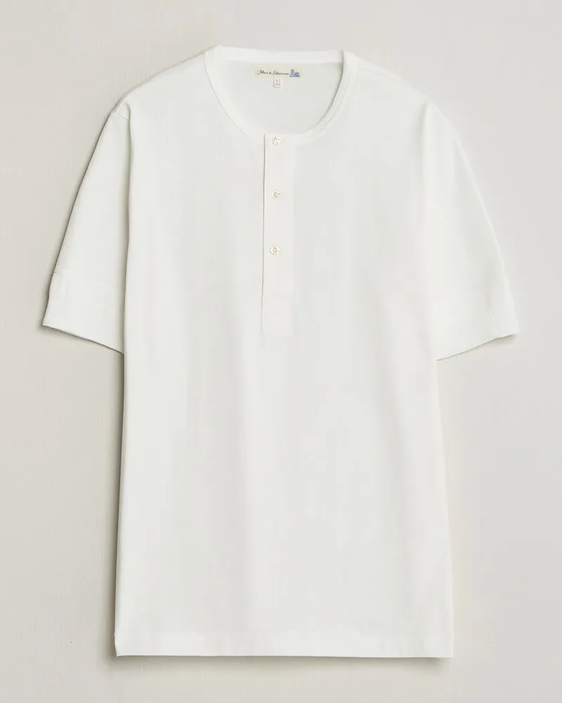 Merz b. Schwanen Classic Organic Cotton Short Sleeve Henley White Weiß