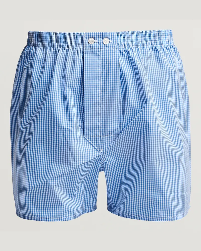 Derek Rose Classic Fit Cotton Boxer Shorts Blue Gingham Blau