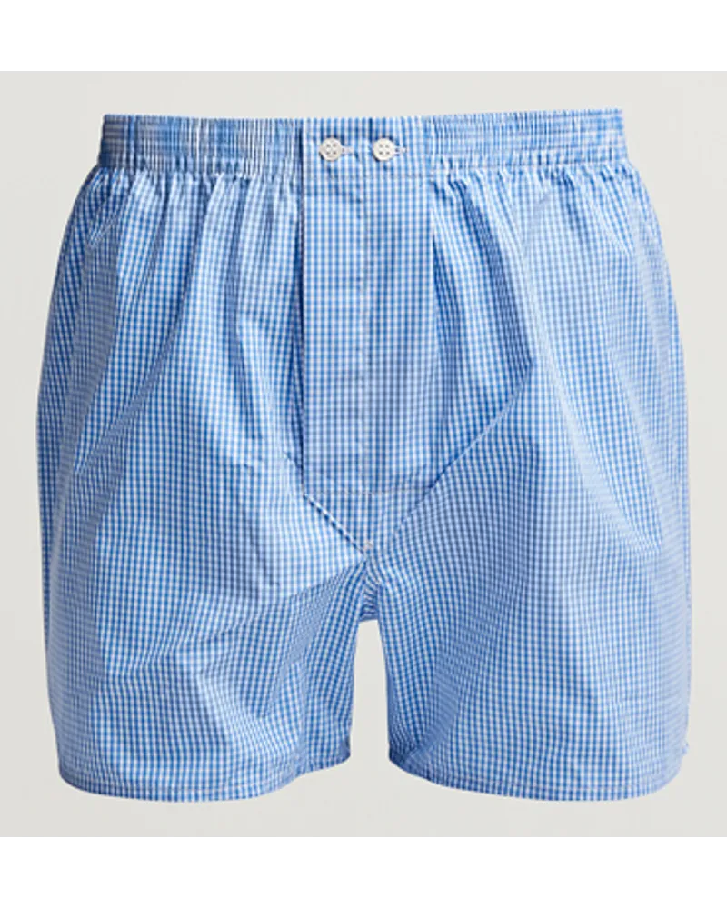 Derek Rose Classic Fit Baumwoll Boxer Shorts Blue Gingham Blau