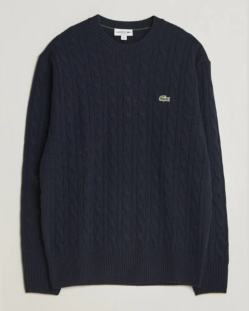 Lacoste Carded Wool Cable Crew Neck Navy Blue Blau
