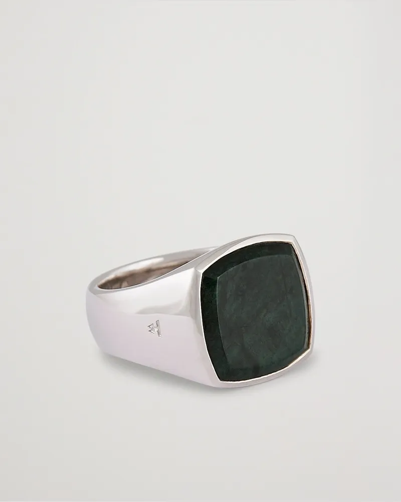 Tom Wood Cushion Green Marble Ring Silver Silber