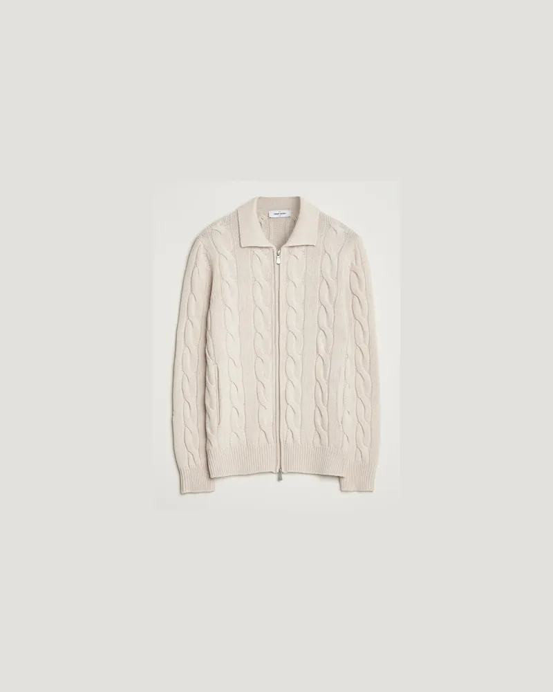 Gran Sasso Wool/Cashmere Cable Full Zip Light Beige Melange Beige