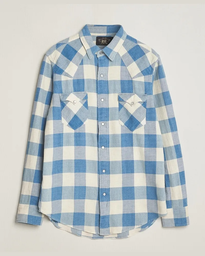 RRL Buffalo Western Shirt Indigo/Cream Check Blau