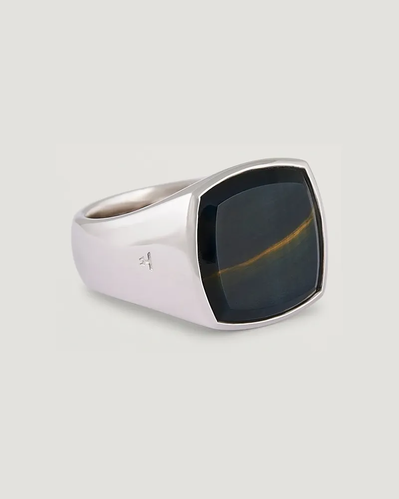 Tom Wood Cushion Blue Hawk Eye Ring Silver Silber