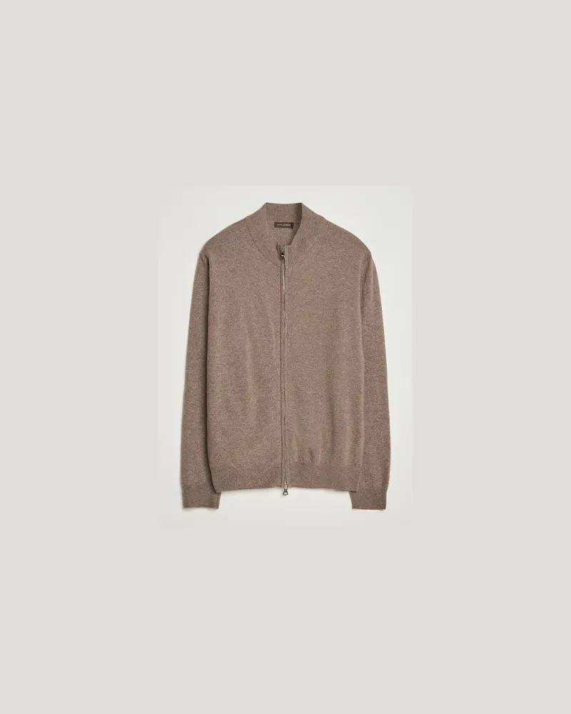 Oscar Jacobson Seb Wool/Cashmere Full Zip Light Brown Braun