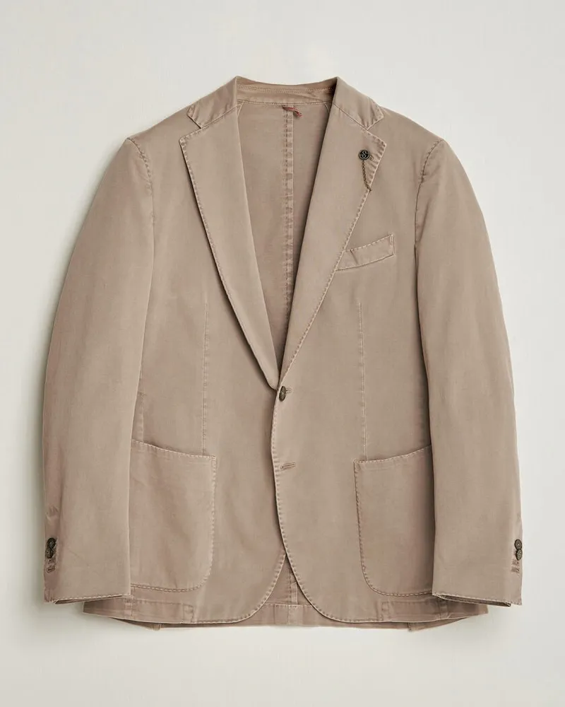 Biagio Santaniello Washed Cotton Patch Pocket Blazer Taupe Beige