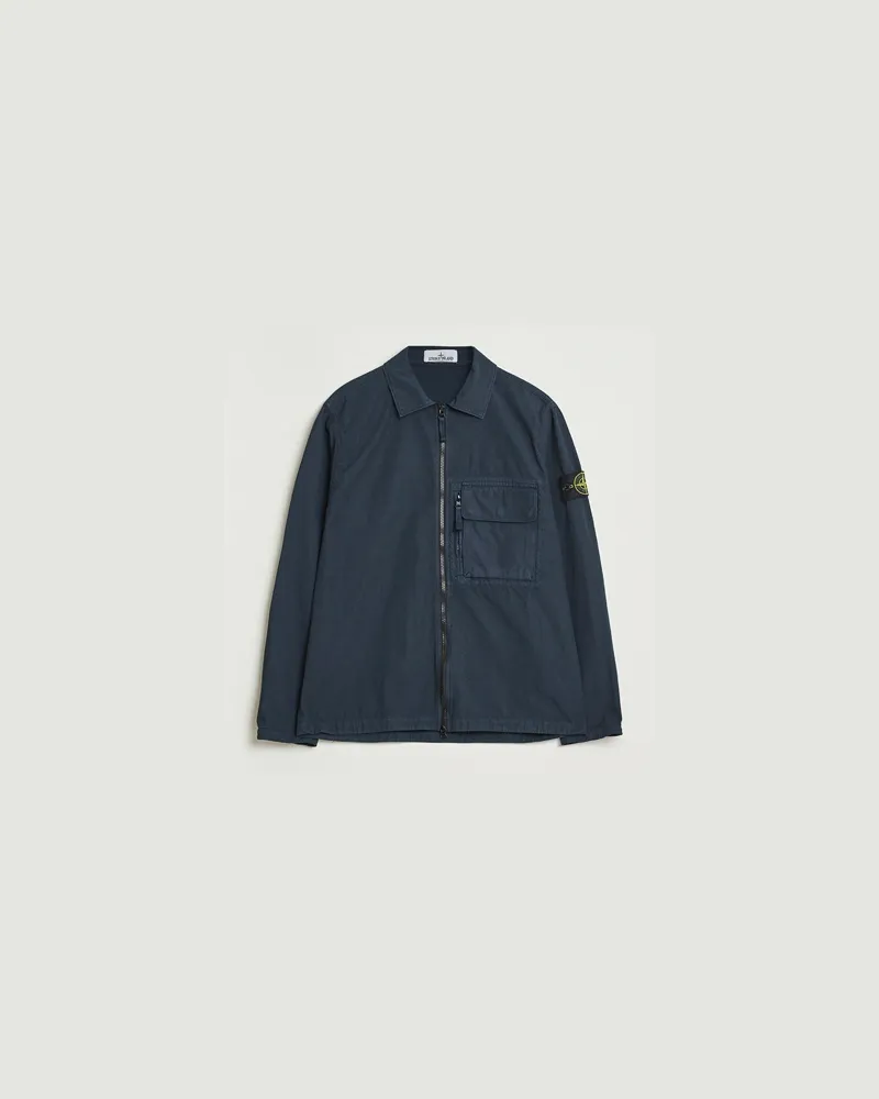 Stone Island Garment Dyed Organic Cotton Zip Overshirt Navy Blau