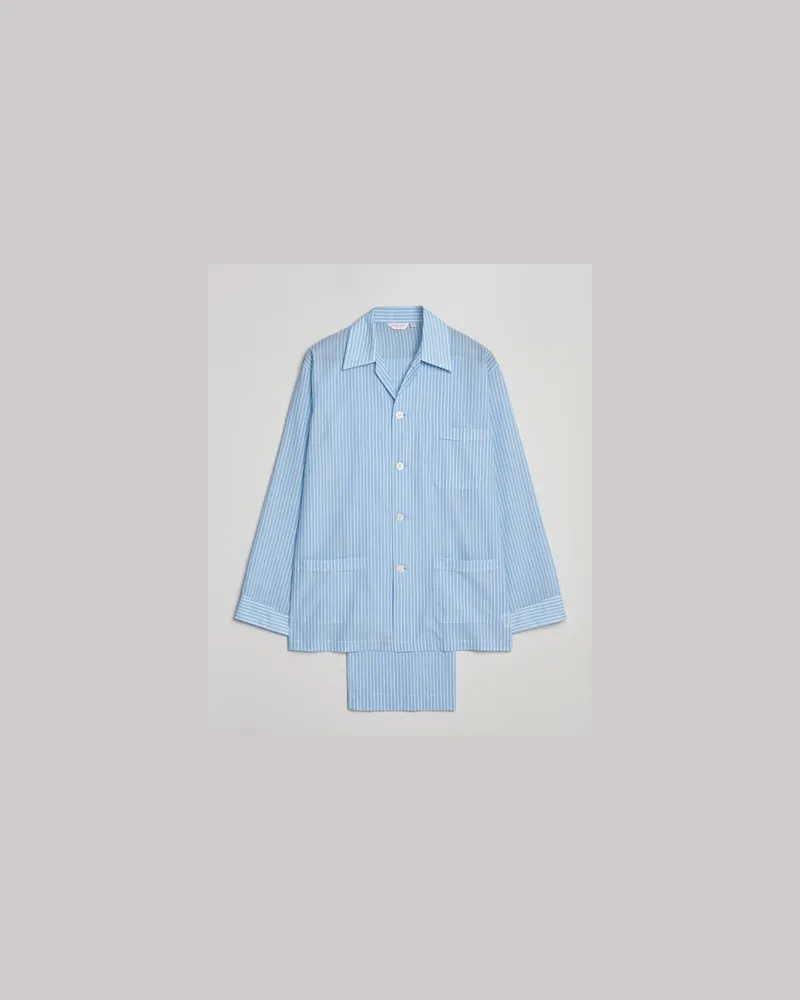 Derek Rose Striped Cotton Pyjama Set Light Blue Blau