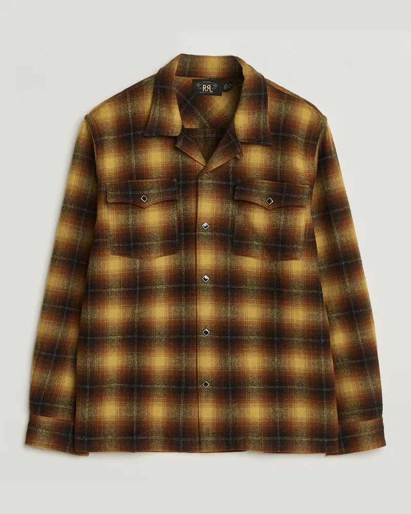 RRL Jesse Plaid Camp Shirt Orange/Yellow Orange