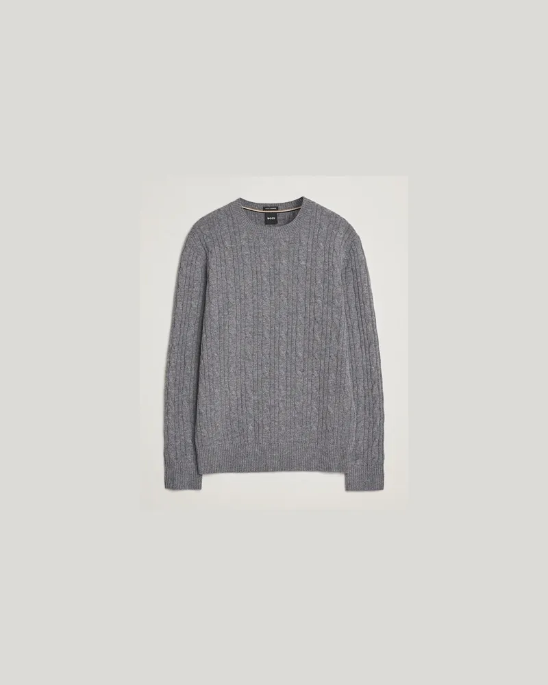 HUGO BOSS BOSS BLACK Hetico Wool/Cashmere Cable Sweater Medium Grey Grau