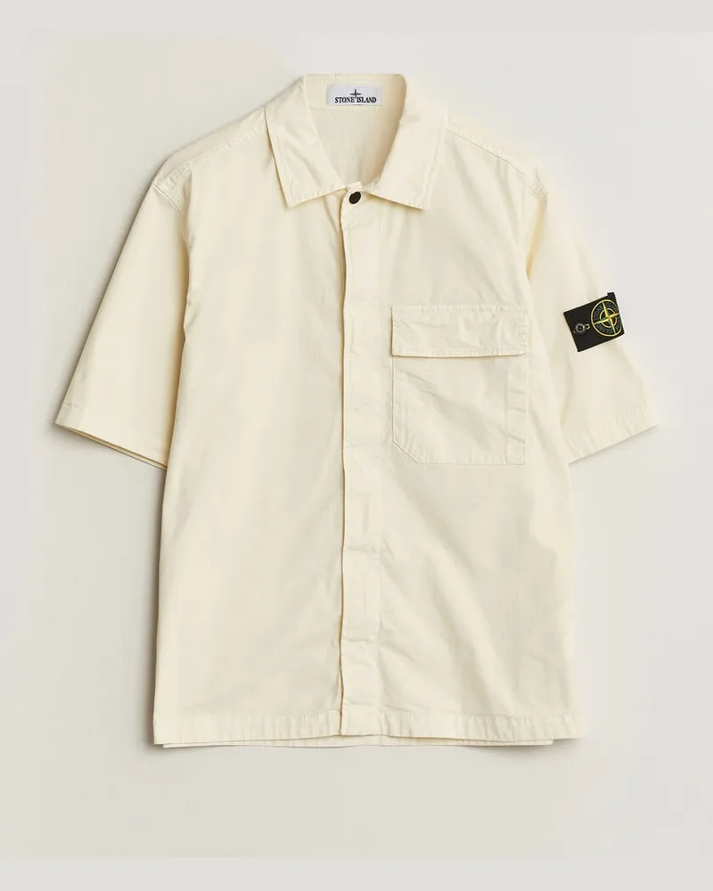 Stone Island Organic Cotton Twill Short Sleeve Shirt Ivory Weiß