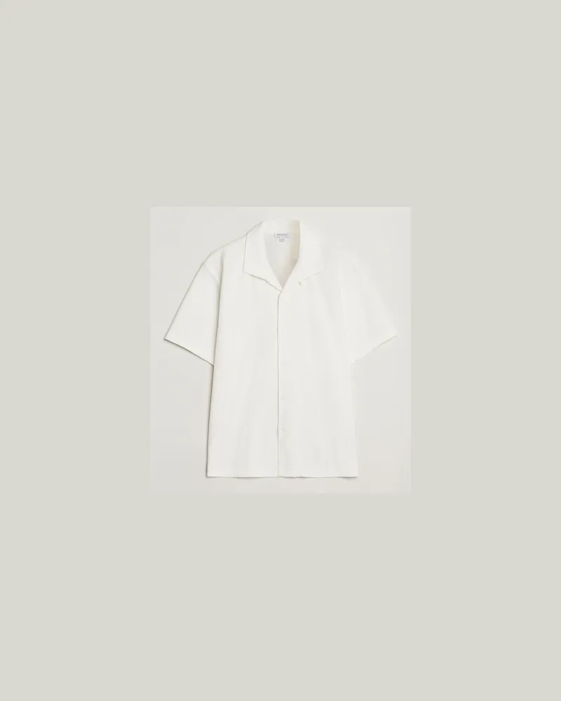 Sunspel Open Collar Mesh Shirt Ecru Weiß
