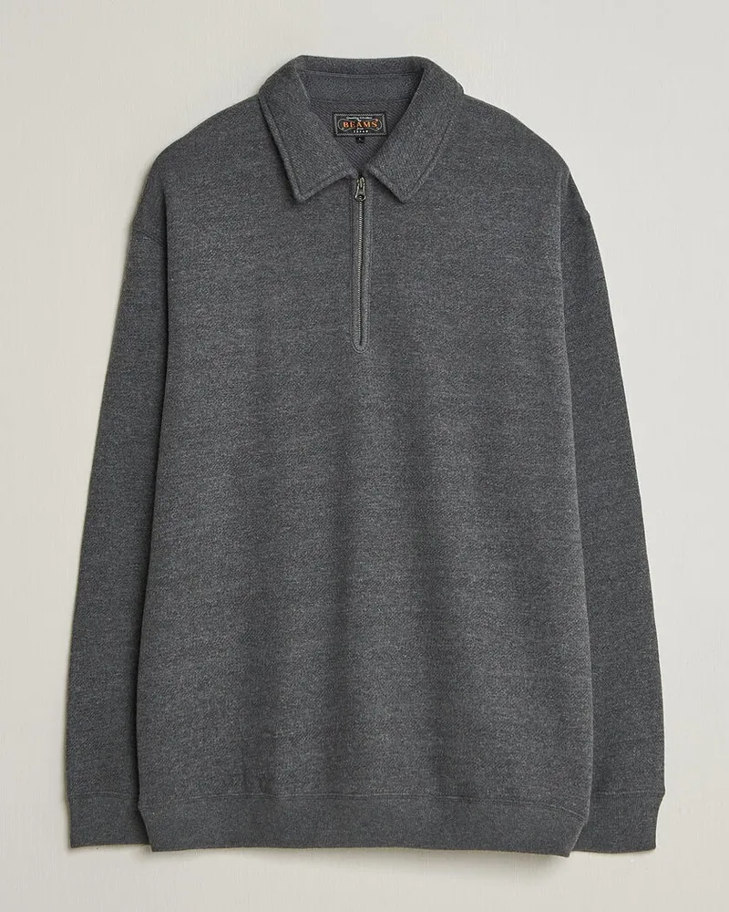 Beams Plus Wool/Cotton Half Zip Charcoal Grau