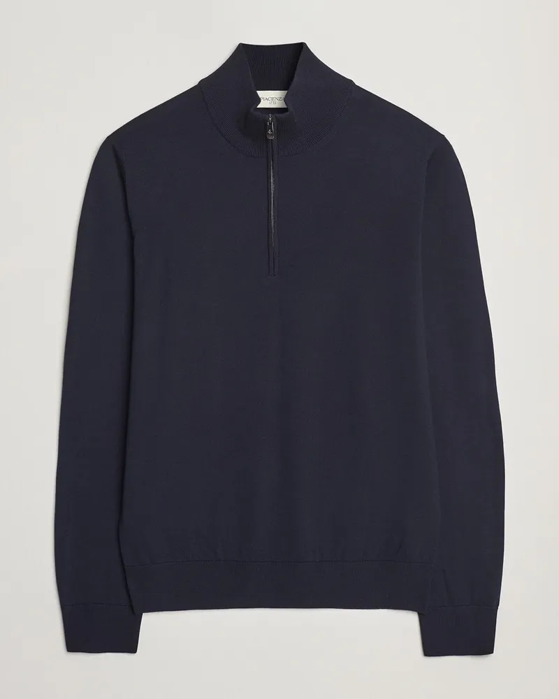 Piacenza Cashmere Merino Wool Crew Neck Half Zip Navy Blau