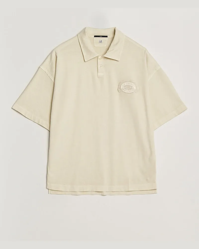 C.P. Company Boxy Fit Cotton Logo Polo Cream Weiß