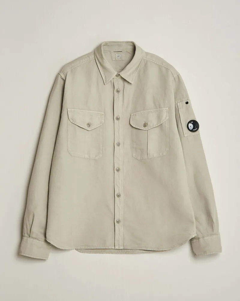 C.P. Company Cotton/Linen Pocket Shirt Light Grey Grau