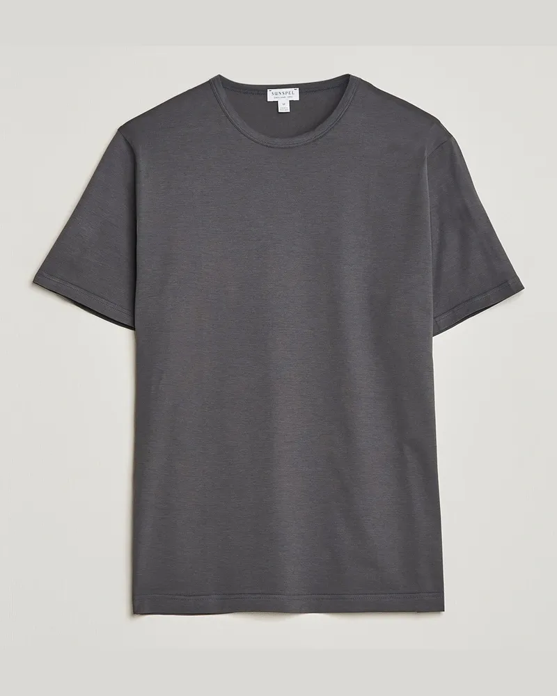 Sunspel Crew Neck Q82 Cotton T-Shirt Charcoal Grau