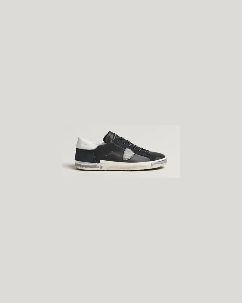Philippe Model Prsx Low Top Leather Sneakers Black/Silver Schwarz