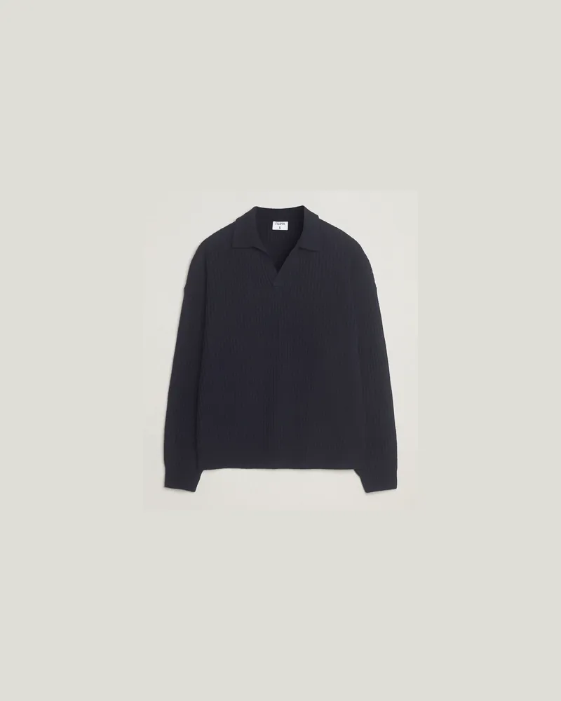 Filippa K Ribbed Wool Polo Shirt Navy Blau