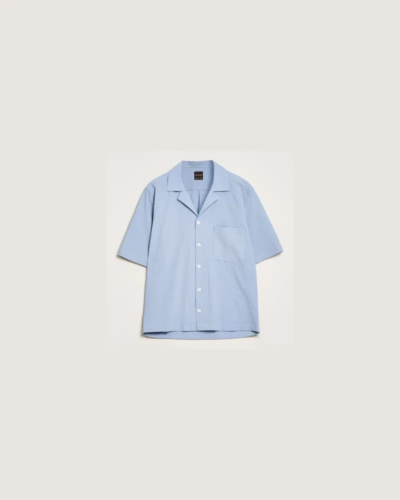 Oscar Jacobson Reg Fit Cuba Seersucker Shirt Light Blue Blau