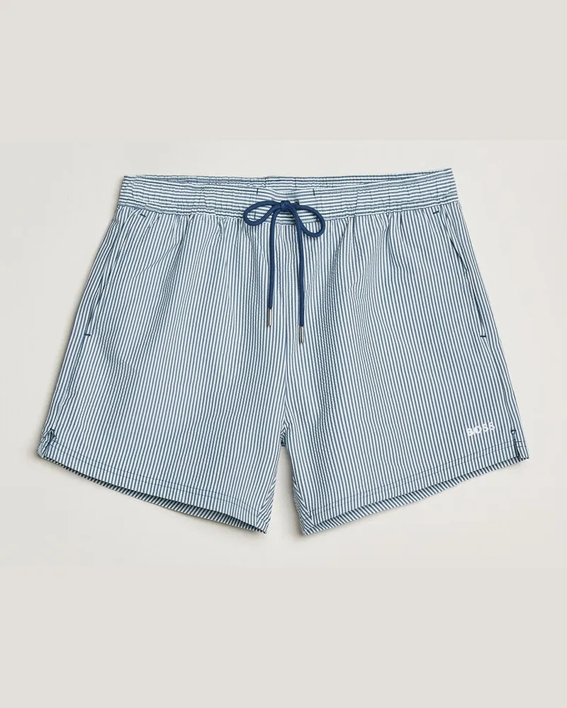 HUGO BOSS Velvetfish Seersucker Swimshorts Open Blue Blau