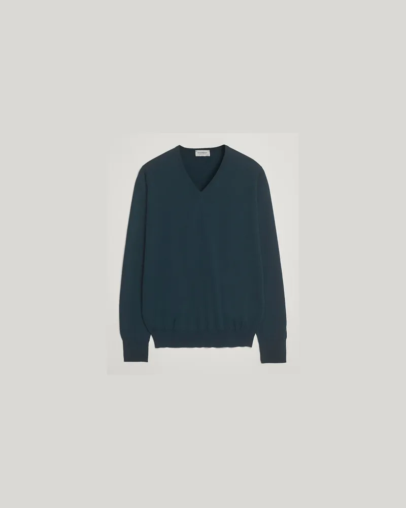 John Smedley Bobby Extra Fine Merino V-Neck Pullover Richardson Green Grün