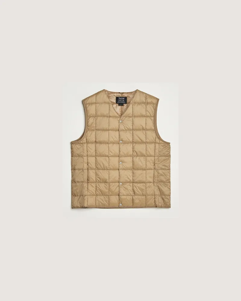 TAION V-Neck Lightweight Down Vest Greige Beige