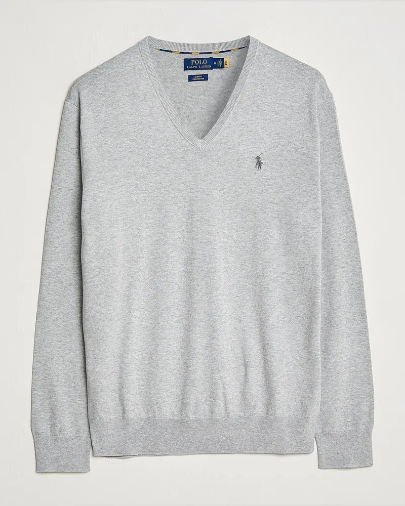 Ralph Lauren Pima Cotton V-neck Pullover Andover Heather Grau