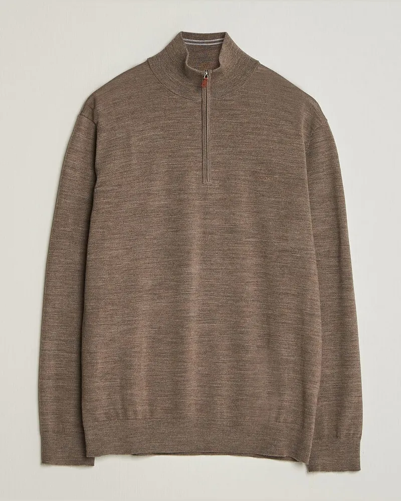 Gant Extrafine Merino Knitted Half Zip Dark Hazelnut Melange Braun
