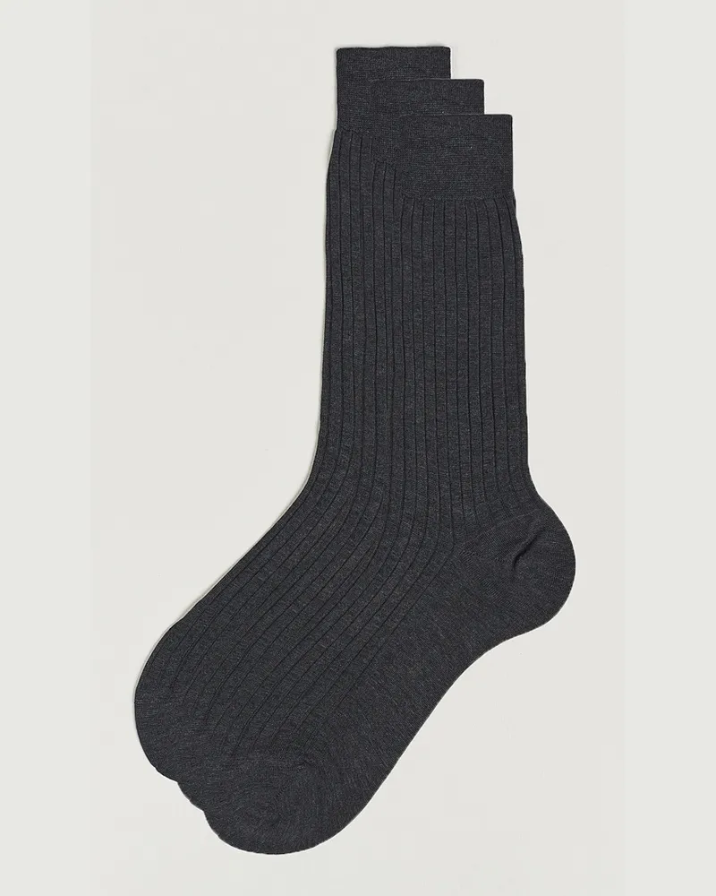 Bresciani 3-pack Cotton Ribbed Short Socks Grey Melange Grau