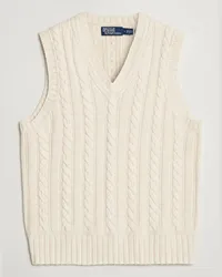 Ralph Lauren Baumwoll Aran Stricked Vest Cream Weiß