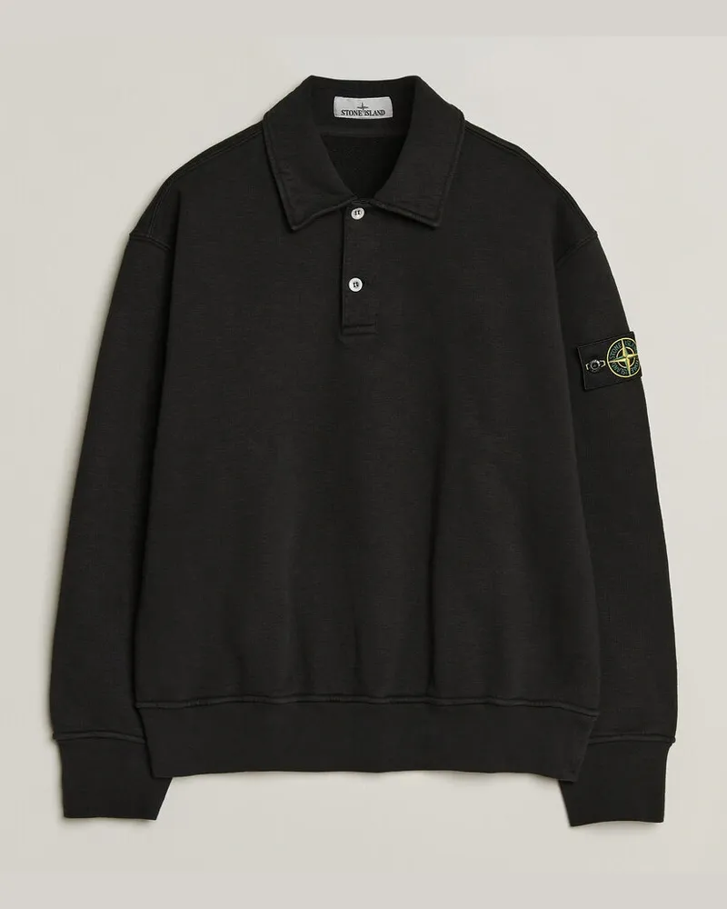 Stone Island Tubular Cotton Fleece Polo Black Schwarz