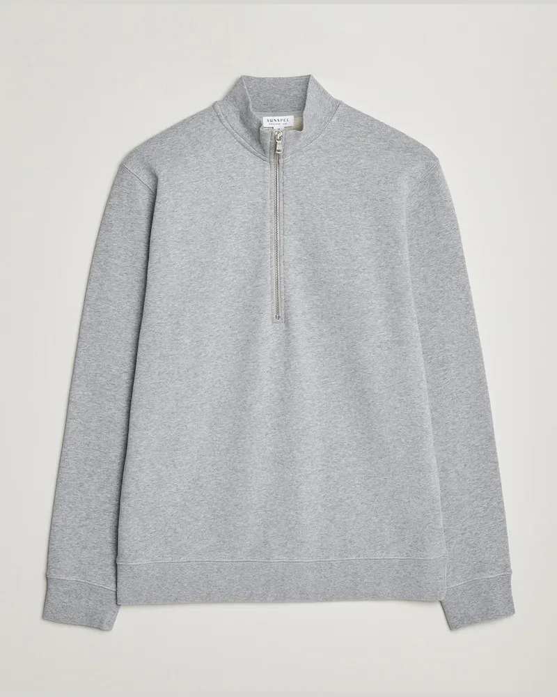 Sunspel Loopback Half Zip Sweatshirt Grey Melange Grau