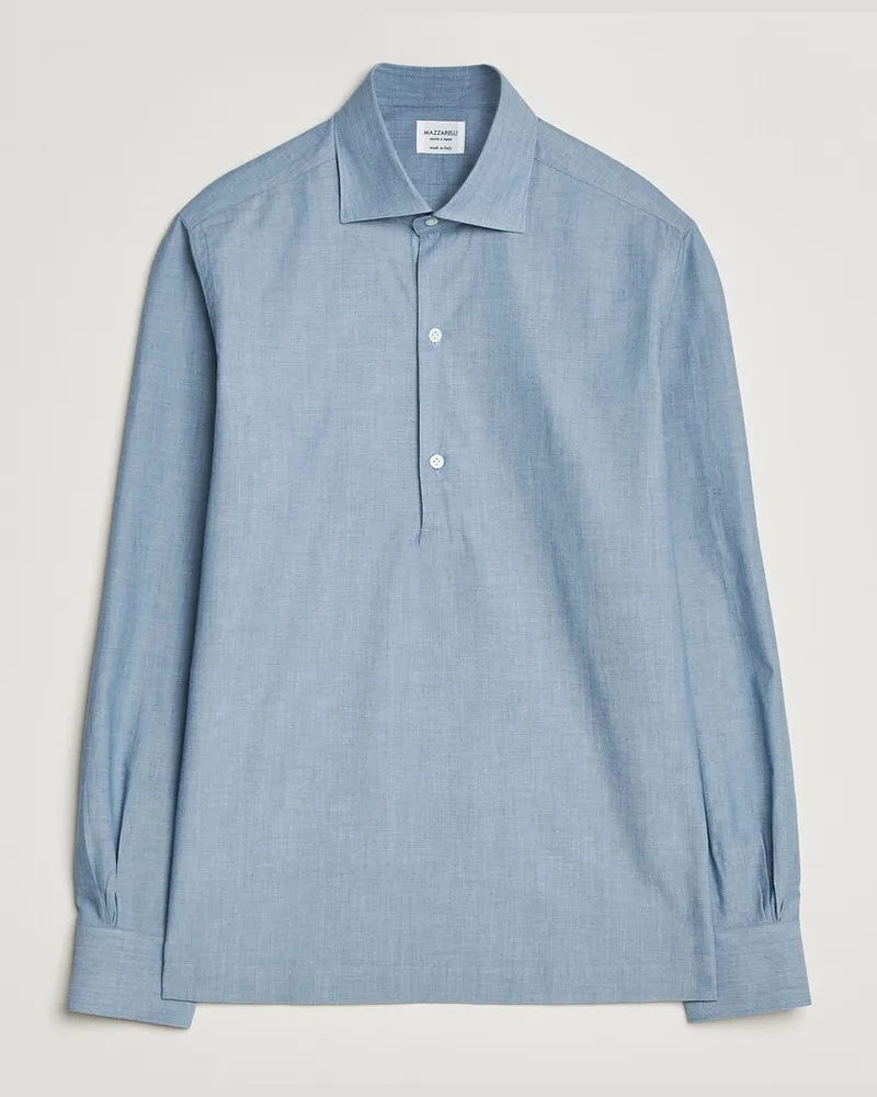 MAZZARELLI Soft Cotton Denim Popover Shirt Blue Blau