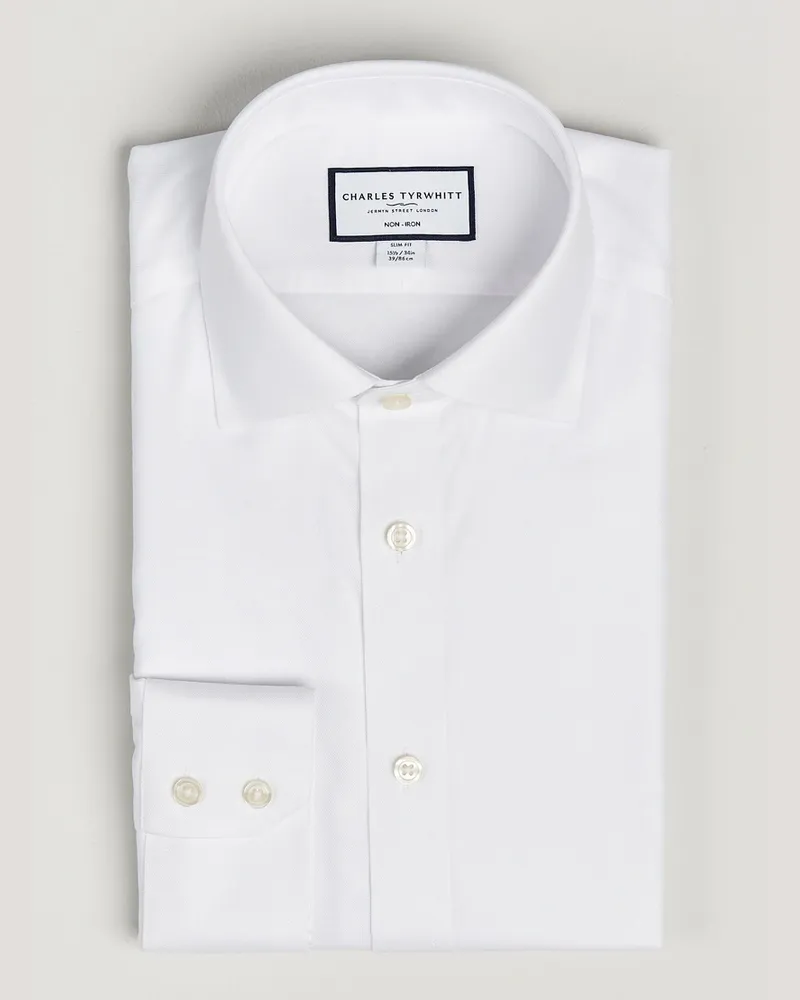 Charles Tyrwhitt Slim Fit Non Iron Cotton Twill Shirt White Weiß