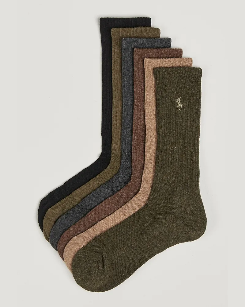 Ralph Lauren 6-Pack Performance Crew SocksBrown Mehrfarbig