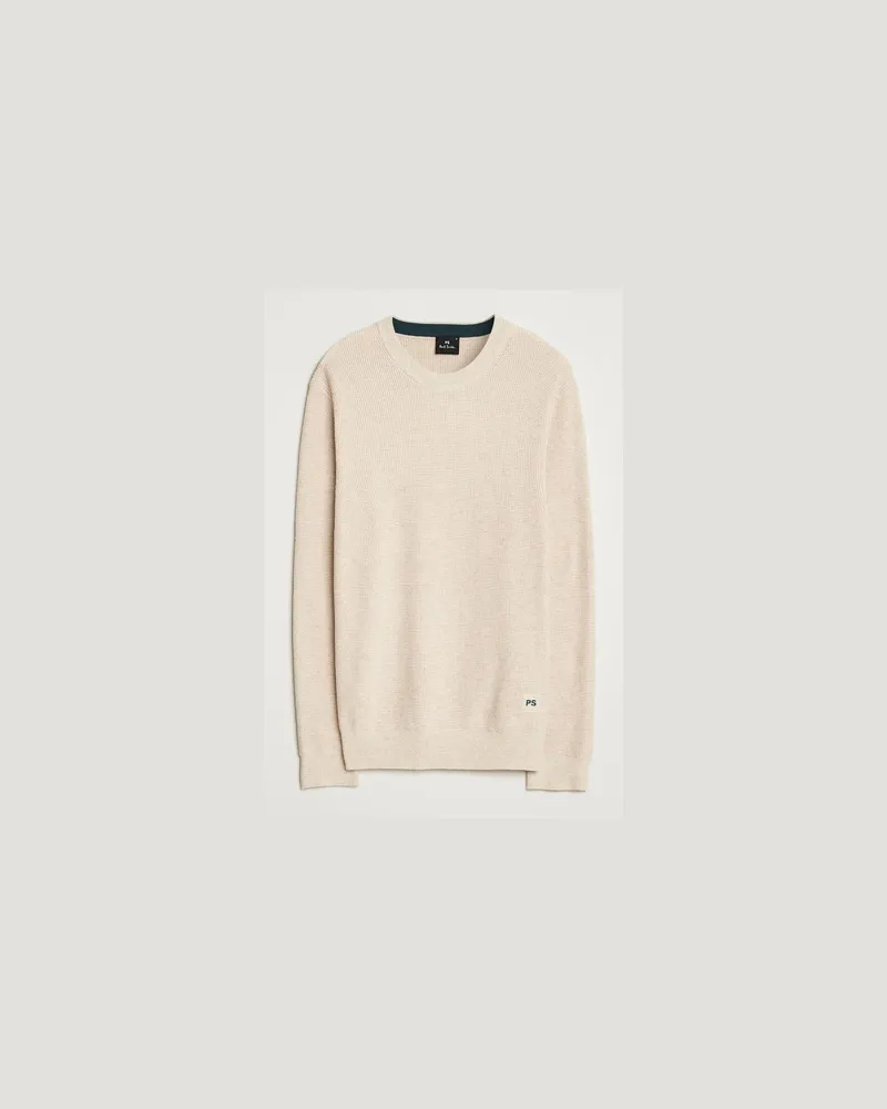 Paul Smith Waffle Knitted Crew Neck Sweater Off White Beige