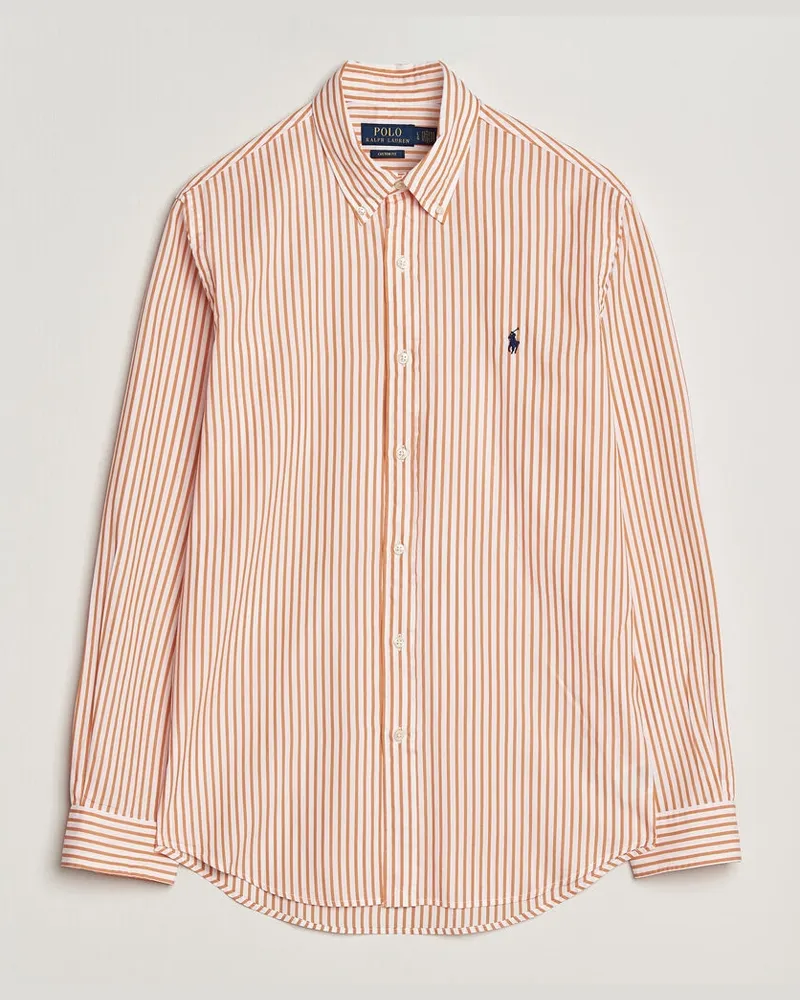 Ralph Lauren Custom Fit Poplin Striped Shirt Kona Orange Orange