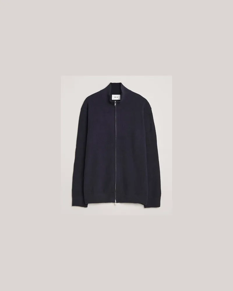 NN 07 Danny Rib Knitted Full Zip Navy Blue Blau