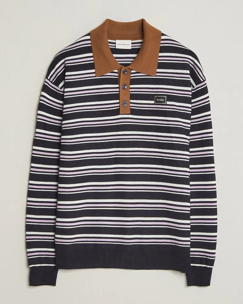 Drôle de Monsieur Striped Knitted Rugger Navy Multi Mehrfarbig