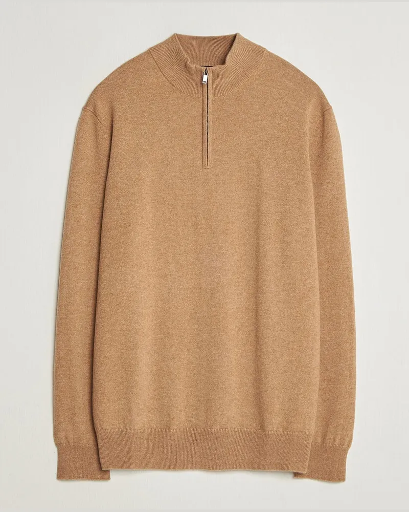 Charles Tyrwhitt Pure Cashmere Zip Neck Jumper Tan Beige