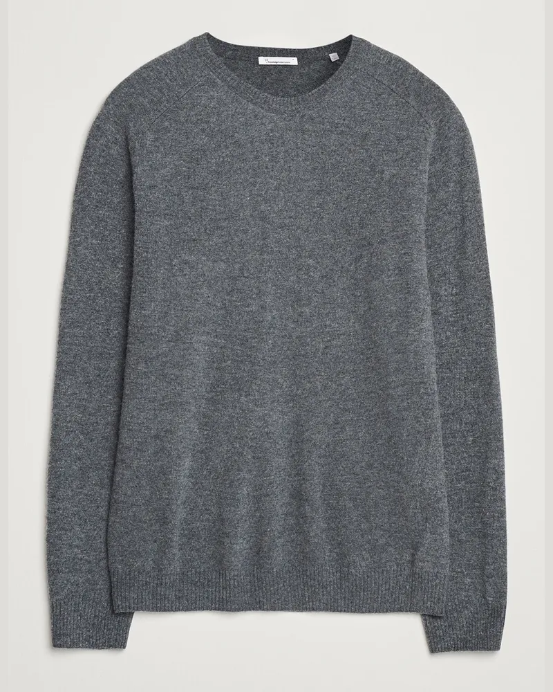 Knowledge Cotton Apparel Lambswool Roundneck Dark Grey Grau