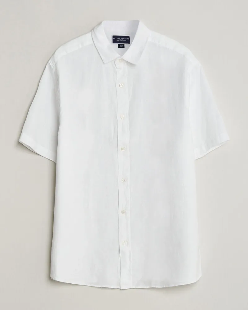 Charles Tyrwhitt Pure Linen Short Sleeve Slim Fit Shirt White Weiß