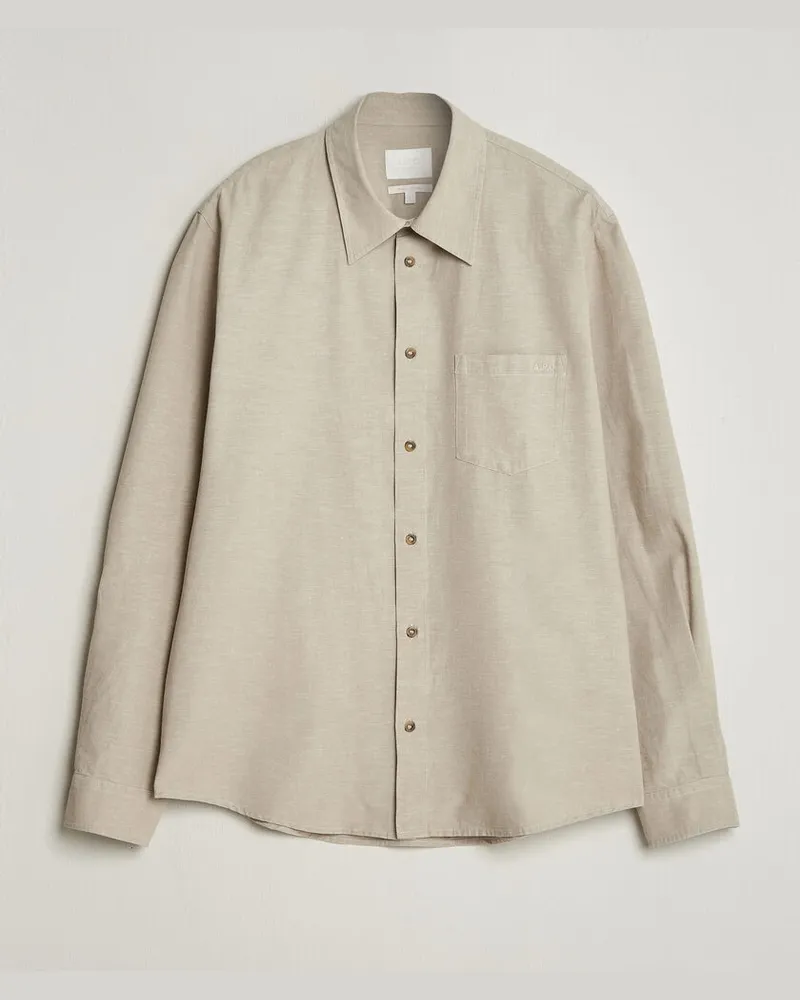 A.P.C. Harris Cotton/Linen Shirt Sage Green Beige
