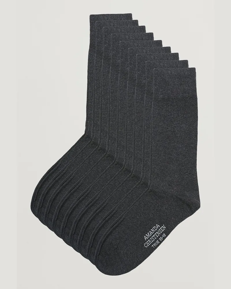 Amanda Christensen 9-Pack True Cotton Socks Antrachite Melange Grau