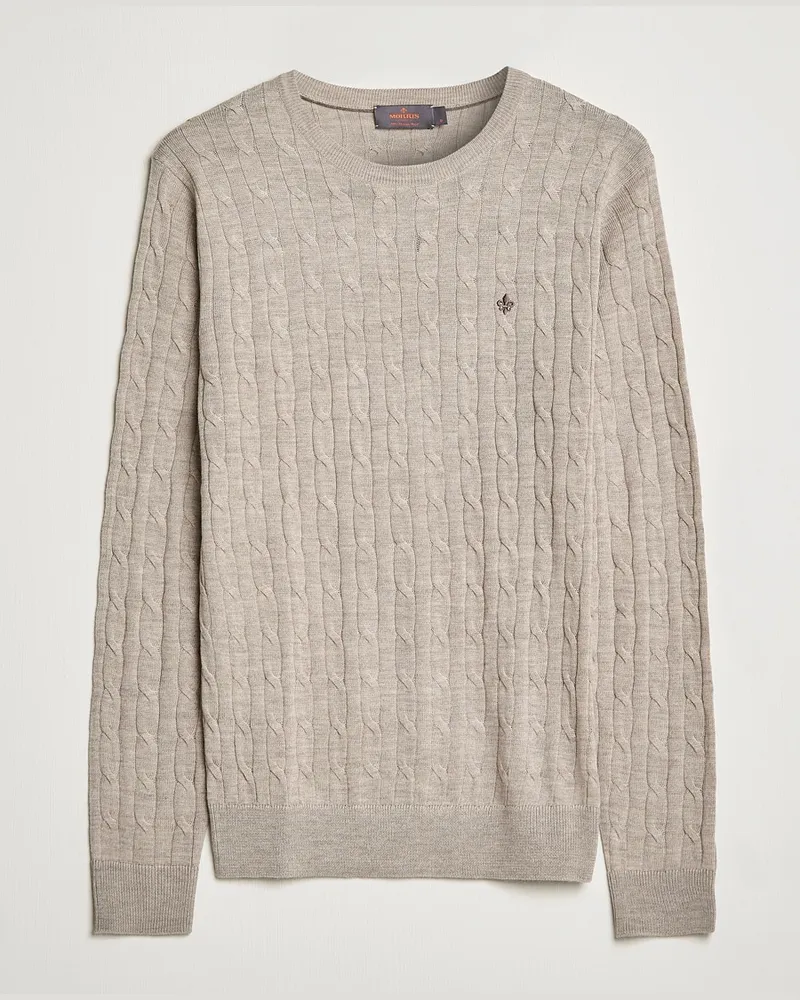 Morris Merino Cable Crew Neck Khaki Melange Beige