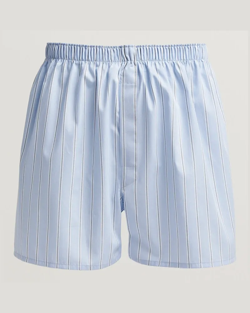 Sunspel Classic Woven Cotton Boxer Shorts Blue Wide Stripe Blau