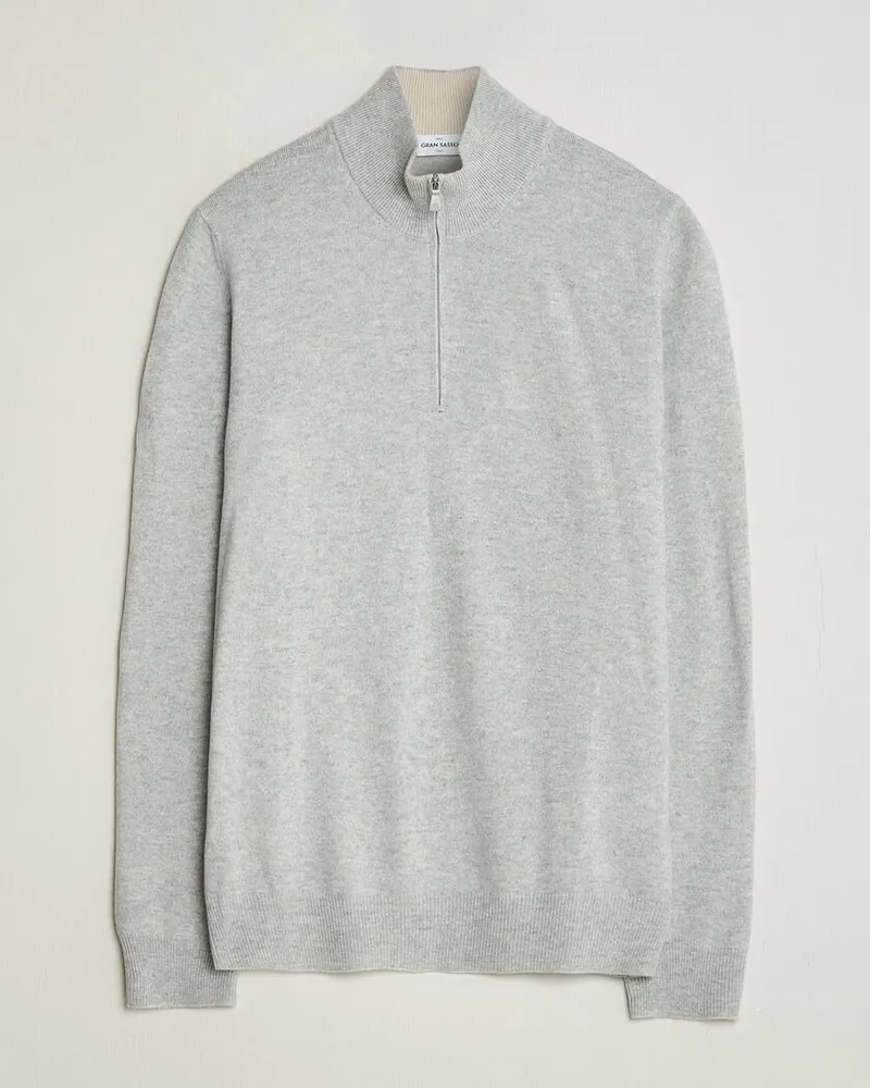 Gran Sasso Wool/Cashmere Half Zip Light Grey Melange Grau
