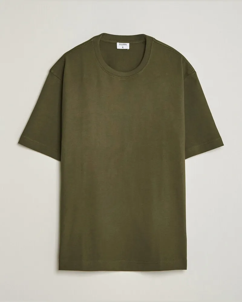 Filippa K Heavy Cotton Crew Neck T-Shirt Dark Moss Green Grün